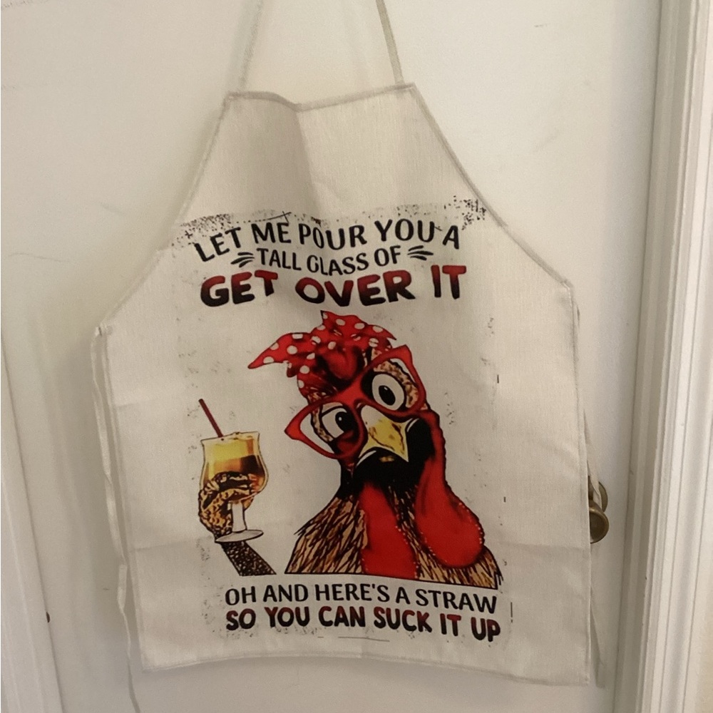 Humorous Chicken Apron - Red and White